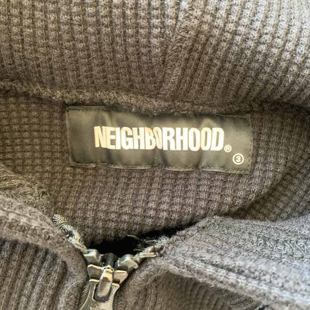 Neighborhood.jp Black Cotton Waffle Weave Hoodie, full zipper,size L